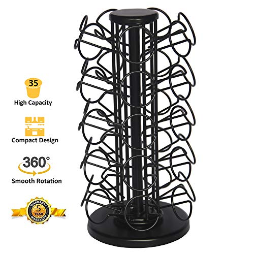 BLACKSMITH FAMILY K-35 Cup Carousel,Coffee Pod Holder Carousel Holds 35 Single Cup Coffee Pods in Matte Black
