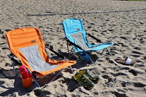 Nice C Beach Chair, Beach Chairs for Adults, Chaise de Plage, Low Reclining Festival Concert Chair, with Cup Holder & Carry Bag Compact & Heavy Duty Outdoor, BBQ, Travel (2 Pack of Blue)