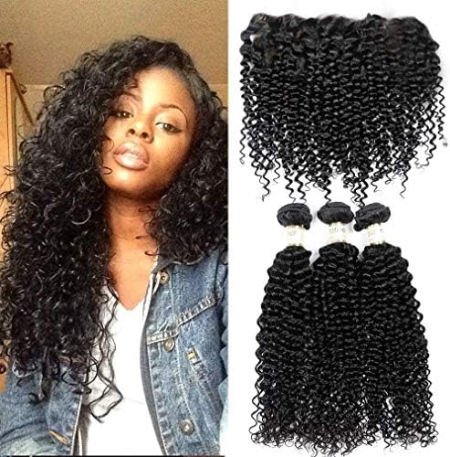Goldfinch Kinky Curly Bundles with Frontal Brazilian Virgin Curly Human Hair Bundles with Frontal Free Part 13x4 Ear to Ear Lace Frontal with Bundles 18 20 22 + 18