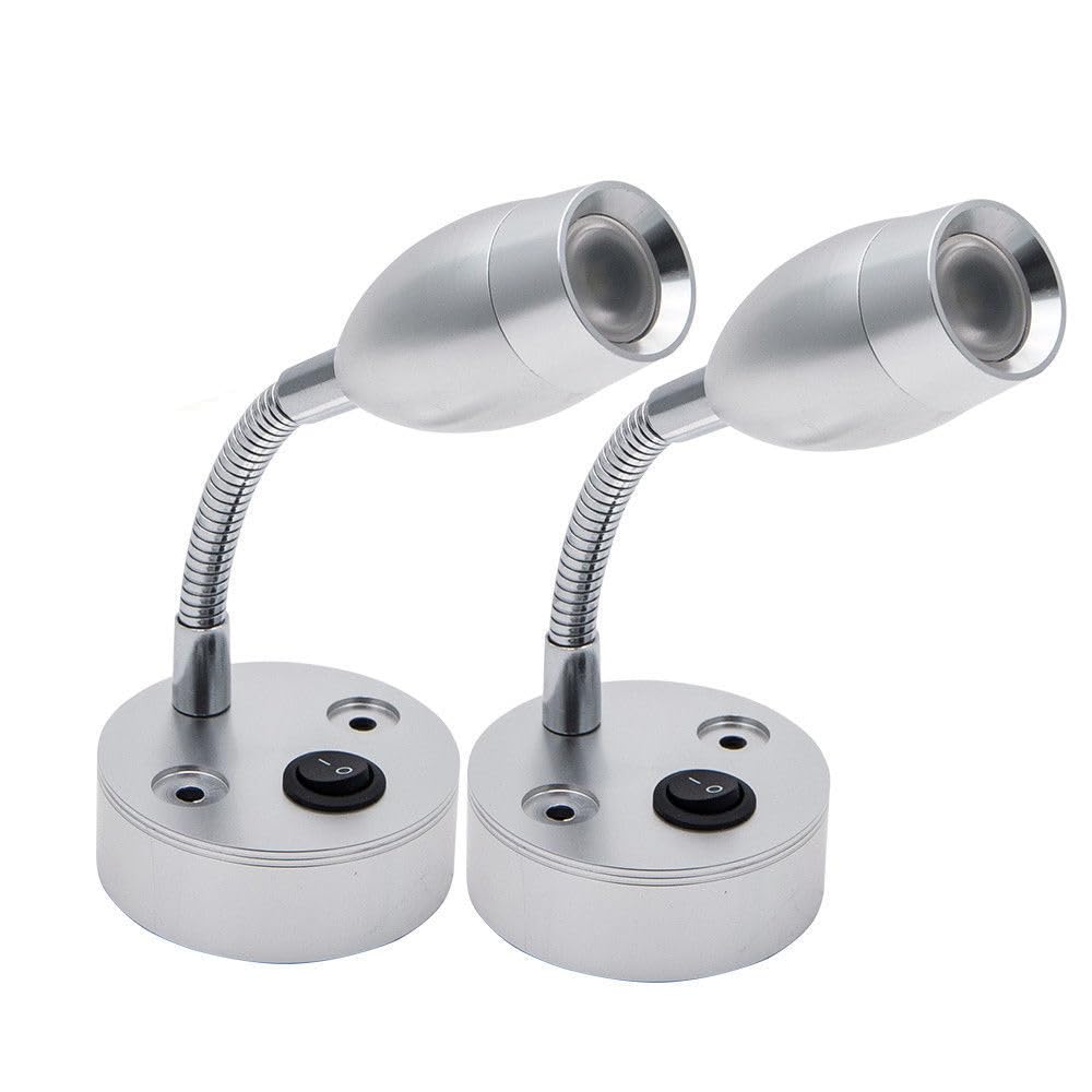 MASO H84080W2 2x 12V LED Spot Reading Light Switch Camper Van Caravan VAN Boat Motorhome Light Warm Light pack of 2