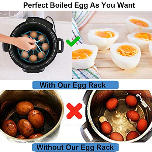 Silicone Egg Rack, Steamer Rack Trivet With Handles Holds Egg Bites Mold Or 9 Eggs For 6Qt 8Qt Instant Pot Multifunctional Pressure Cooker Bakeware Sling & Heat Resistant Mat With Removable Slings
