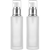 2PCS 120ml/4oz Empty Clear Glass Lotion Pump Bottles Travel Frosted Clear Sample Packing Makeup Cosmetic Container Storage Dispenser Jar for Essential Oils Lotions Cream DIY Skin Care
