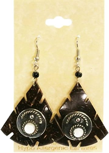 Peruvian - Wood Drop Dangle Earrings - Hand Crafted - Pendant Aprox: L 1.5-1.75" x W 1-1 1/2" (Arrowhead White)