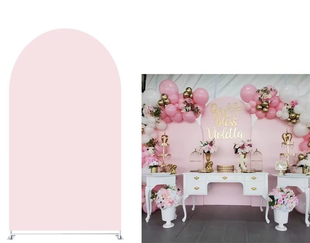 Photo 1 of Iydamc Pink Spandex Arch Backdrop Cover for Birthday Party Baby Shower Decoration Arched Backdrop Stand Cover Chiara Backdrops Arched Display Props NO-292-3x6ft