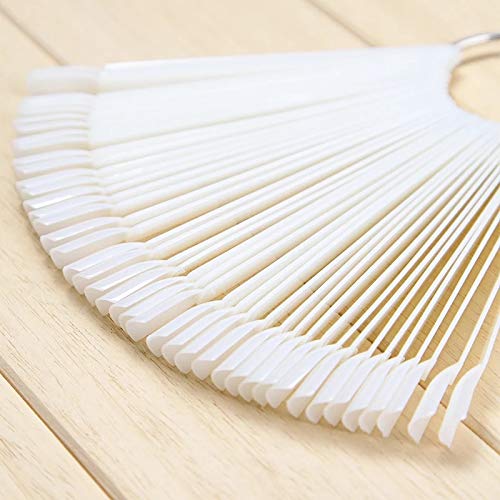 50 Tips Transparent Fan-shaped Nail Art Tips Display Polish Board Display Practice Sticks Tool with Metal Screw Split Ring Holder