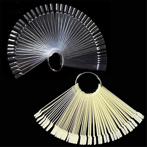 50PCS False Nail Tips Fan Shaped Fake Nail Art Tips Polish UV Gel Sticker Decoration Display Stick Gel Salon Tool Clear Natural Transparent