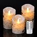 Enpornk ZW10003 Flameless Candles with brich Effect Set of 3 Dripless Real Wax Pillars Include Realistic Dancing LED Flames and 10-Key Remote Control with 24-Hour Timer Function, Birch 4