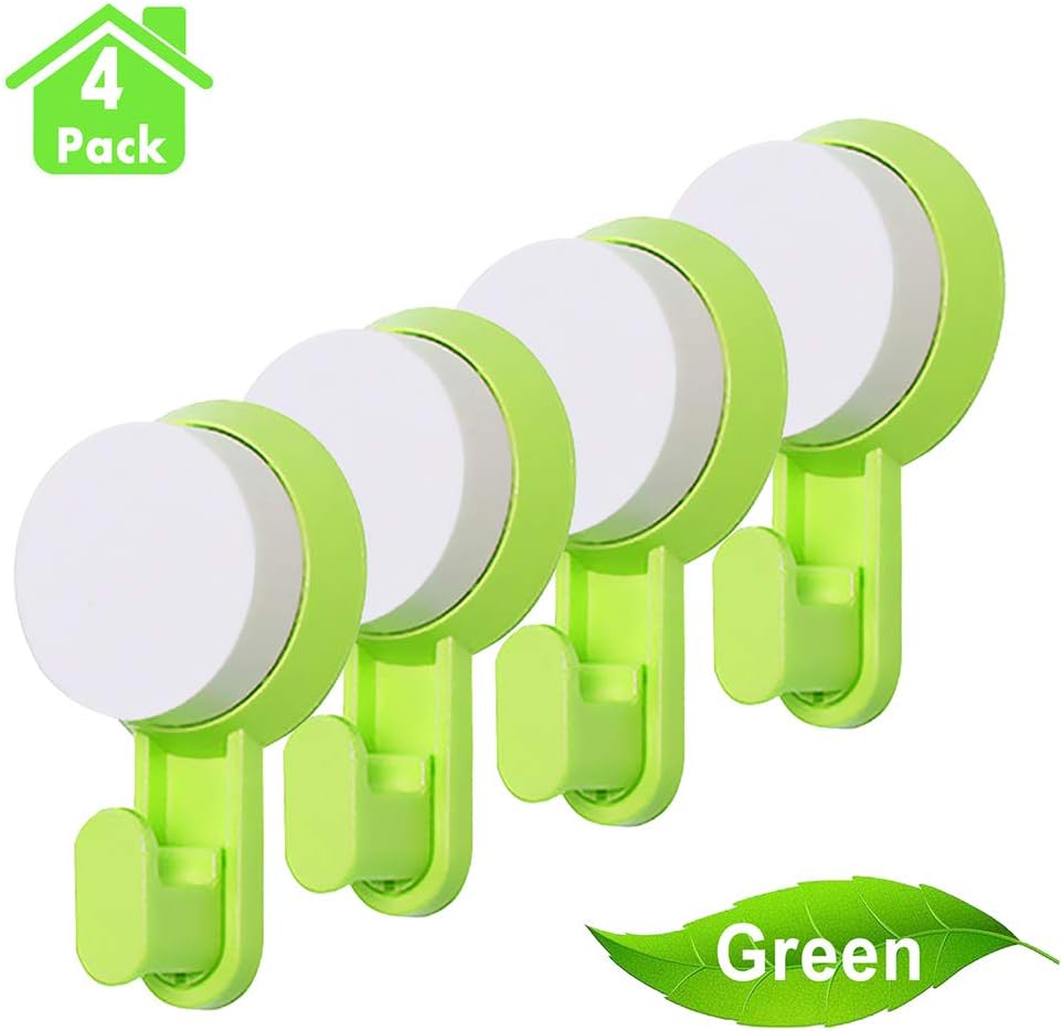 Suction Cup Hook, IELECMG Powerful Kitchen Shower Hooks 4 Pack Removable Wall Hook Vacuum Suction Cups Bathroom Hooks Hangers for Towel Coat Key Loofah Key Bag - Green