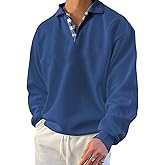 Opomelo Men's Long Sleeve Pullover Polo Shirts-Casual Loose Fit Sweatshirts V Neck Tops