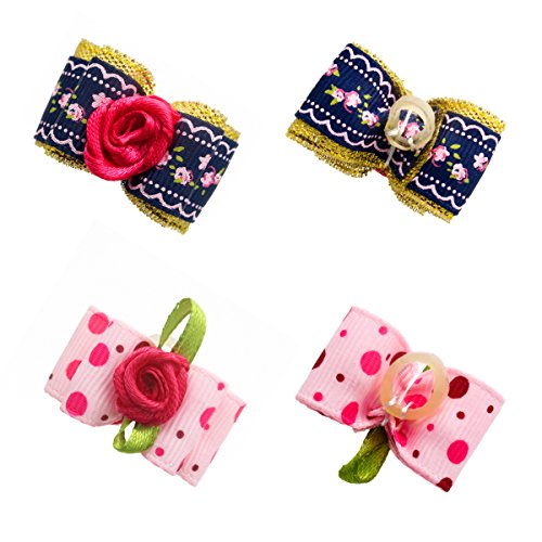 image for YOY 24PCS/12 Pairs Adorable Grosgrain Ribbon Pet Dog Hair Bows with Ru
