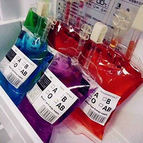 Shni Reusable Blood Bags, 350ml Drink Pouch Dispenser IV Bags, nergy Drinking Bag Fruit Juice Bag, for Nurses Day, Halloween, Graduation, Theme Party(1 pc,Transparent)