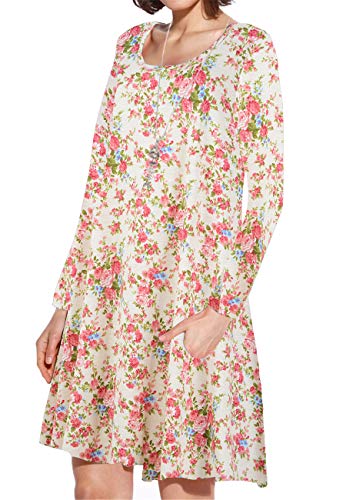 JollieLovin Women's Pockets Long Sleeve Casual Swing Loose Dress (7-Yellow, 2X)