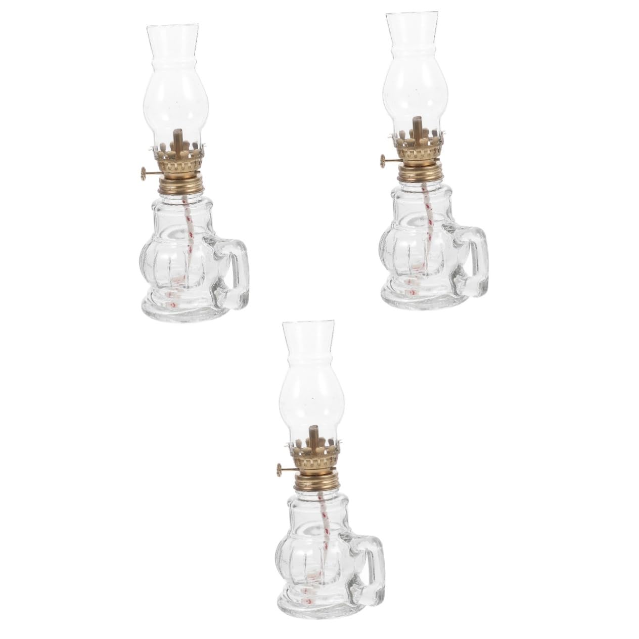 Angoily 3Pcs Clear Glass Kerosene lamp - Transparent Vintage Glass Oil Lamp - Decorative Lamplight Chamber Glass Oil Lamp for Indoor Use Home Decor Lighting Oil Lantern [17.7Height]