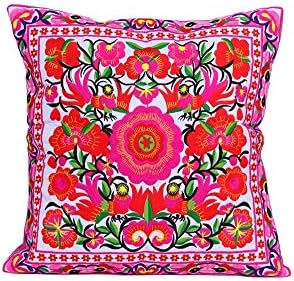 ETHNIC LANNA Pink Blossom Handmade Cushion Cover with Hmong Embroidered Design Made with Love