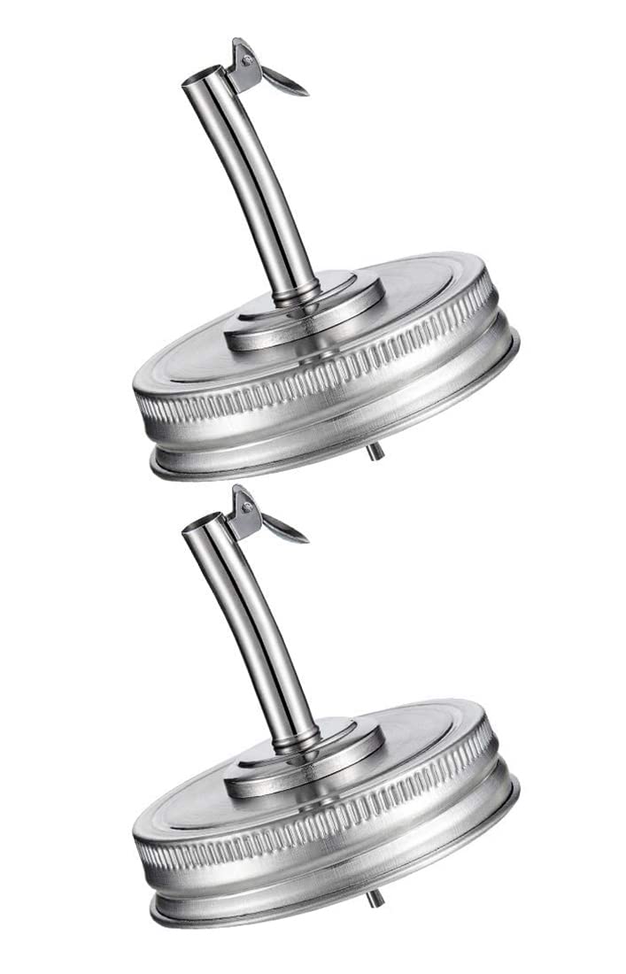 Hsthe Sea 2 Pieces Mason Jar Oil Spout Lid Olive Oil Vinegar Pour Spout Dispenser Lids Oil Spout Lids with Caps Compatible with Mason Jar