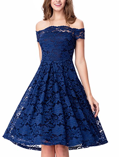 Noctflos Women's Off Shoulder Lace Flare Dress For Cocktail Party Wedding Guest