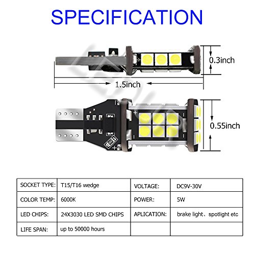 image for LEDUR 921 T15 906 LED Backup Lights Bulb W16W T16 912 Non-Polarity Can