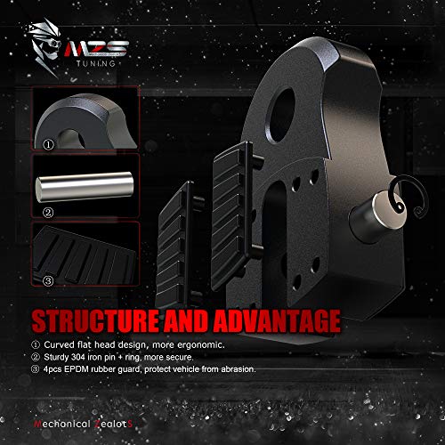 MZS Winch Shackle, Flat Towing Hook Mount with Iron Pin & Rubber Guard - 30,000 LB Capacity Universal Fit for ATV UTV SUV Pickup Trucks - Black - Image 3