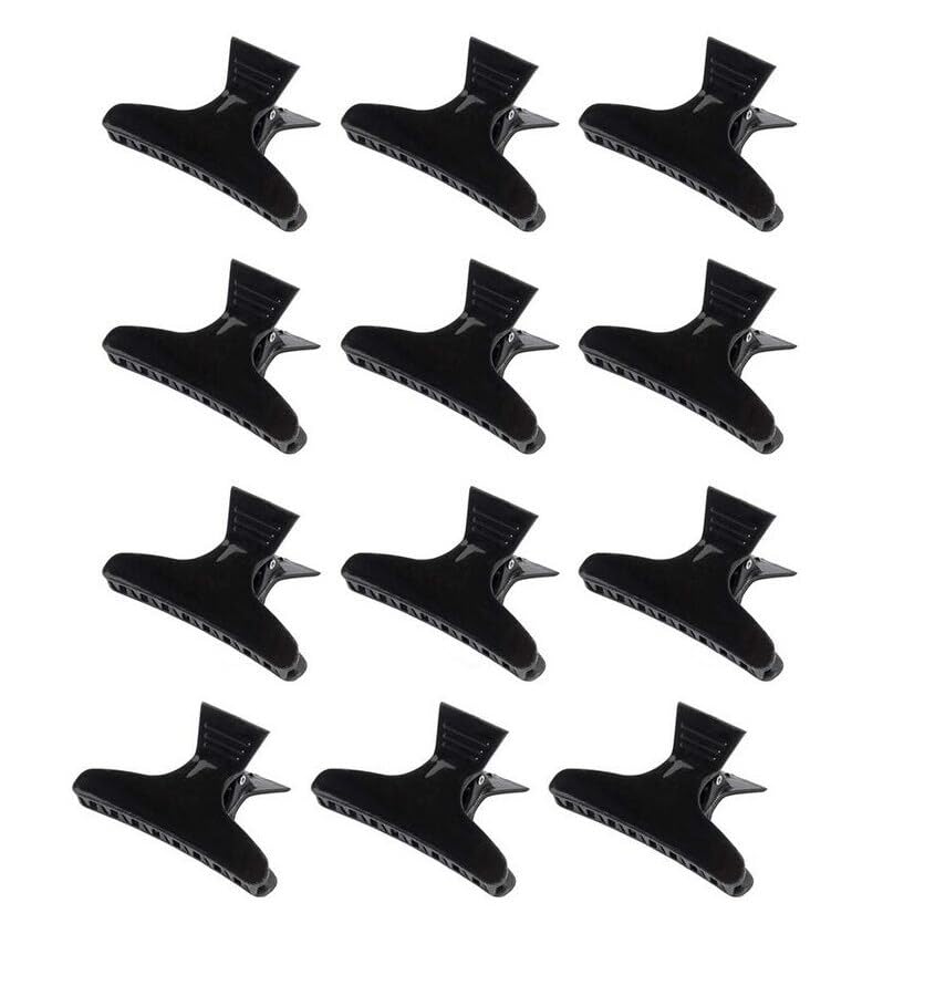 12 Pieces Butterfly Hairdresser Clamps Large Butterfly Hair Barrettes Hair Claws Black Plastic Clip Hairdressing Tray Hair Positioning Hairpin Styling Accessories for Salon Barber