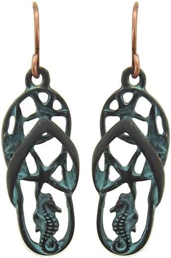 Joji Boutique: Patina Seahorse Outline Flip-flop Earrings [Island Style]
