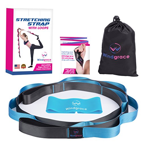 Windgrace Premium Stretching Strap | Quality Physical Therapy Strap with 12 Loops - eBook, Resistance Loop Band and Carry Bag - Physical Therapy, Yoga, Pilates, Yoga Stretch Strap