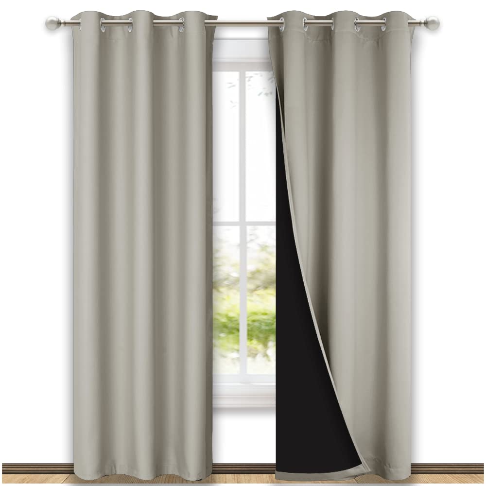 Photo 1 of NICETOWN Natural Blackout Curtains 84 inches Long, Full Light Blocking Drapes with Black Liner for Nursery, Thermal Insulated Draperies for Hall, Villa (2 Pieces, 42" Wide Each Panel, Natural)