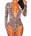 Shawhuwa Womens Sexy Velvet V Neck Long Sleeves Bodysuit Party Tops M A-Grey