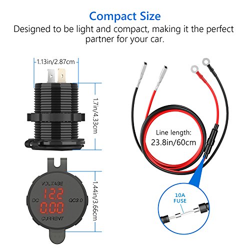 HiGoing 12V/24V Marine USB Outlet, Waterproof QC3.0 Dual USB Charger Socket with Voltmeter and Ammeter Monitoring for Car Boat Motorcycle Mobile (Updated with QC3.0) - Thumbnail 2