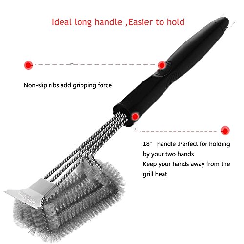 COOKTIME BBQ Grill Brush and Scraper 18'' Wire Bristles Grill Cleaning Brush 3 in 1 Barbecue Cleaner with Triple Scrubber,Perfect for Weber Gas/Charcoal Grill Grates