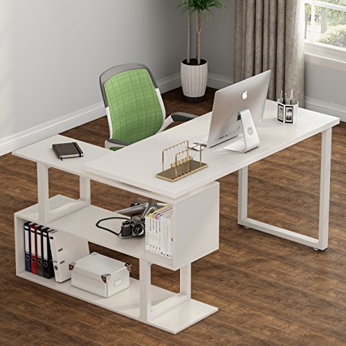 Tribesigns modern l-shaped desk, 55" rotating desk…