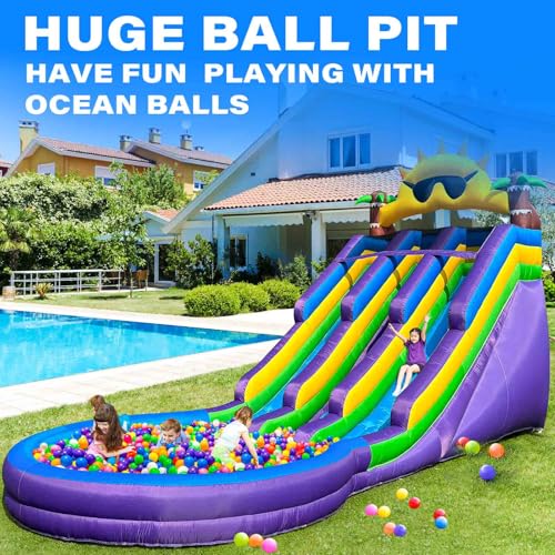 GOFAFALO Inflatable Grade Double Water Slide for Kids and Adults with Big Splash Pool, 20.6 * 9.45 * 11.3FT Backyard Party Oxford Water Slide with Air Blower-Purple