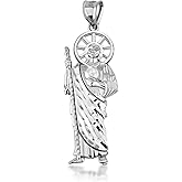 Claddagh Gold .925 Sterling Silver Sparkle Cut Patron Saint Jude Milgrain Necklace Religious Jewelry | Choice of Size (S-L), Pendant Only or Chain Length