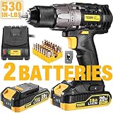Cordless Drill, 20V Drill Driver 2x2000mAh Batteries, 530 In-lbs Torque, 24+1 Torque Setting, Fast Charger 2.0A, 2-Variable Speed, 33pcs Accessories, 1/2" Metal Keyless Chuck, Upgraded Version