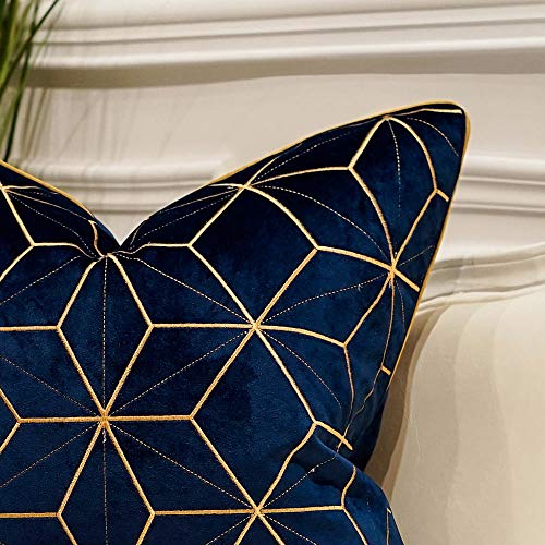 Avigers 18 x 18 Inches Navy Blue Gold Plaid Cushion Case Luxury