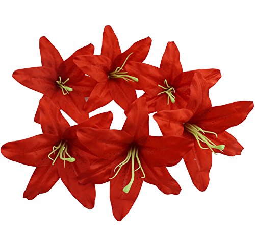 Colorfulife Artificial Silk Flower Head Lilies 6.7" Tiger Lily Flower Head Wedding Home Party Garden Decoration Bridal Bouquet Wreath Headwear Clip DIY Accessories,Pack of 20 (Red)