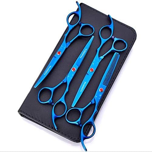 CHERRIESU 4Pcs Set Professional Salon Barber Scissors Hairdressing Shears Tool Kit Electroplated Finish with Comb for Haircut Hair Styling Pet Grooming 6inch Blue