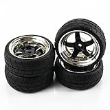 SkyQ 5 Spoke RC 1/10 Scale Car On Road Tires Tyre and Wheel Rims Black Plated 4pcs