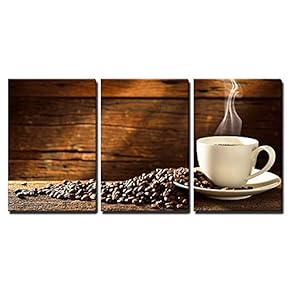 Coffee Cup and Coffee Beans on Old Wooden...