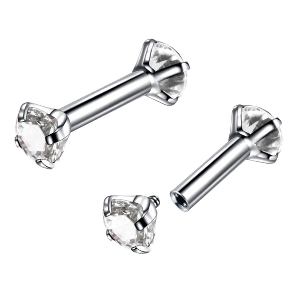 ZeSen Jewelry Cute Stainless Steel Clear Cubic Ziconia Stud Earrings Tragus Cartilage Helix Conch Piercing Eearrings Double Side 16g