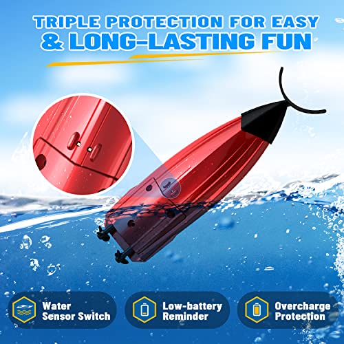 DEERC RC Boat with Inflatable Pool for Kids, 2.4GHz Racing Boats, Remote Control Boat for Pool and Lake, Competitive Games, Water Toys for Boys&Girls, Compatible with Bathtub