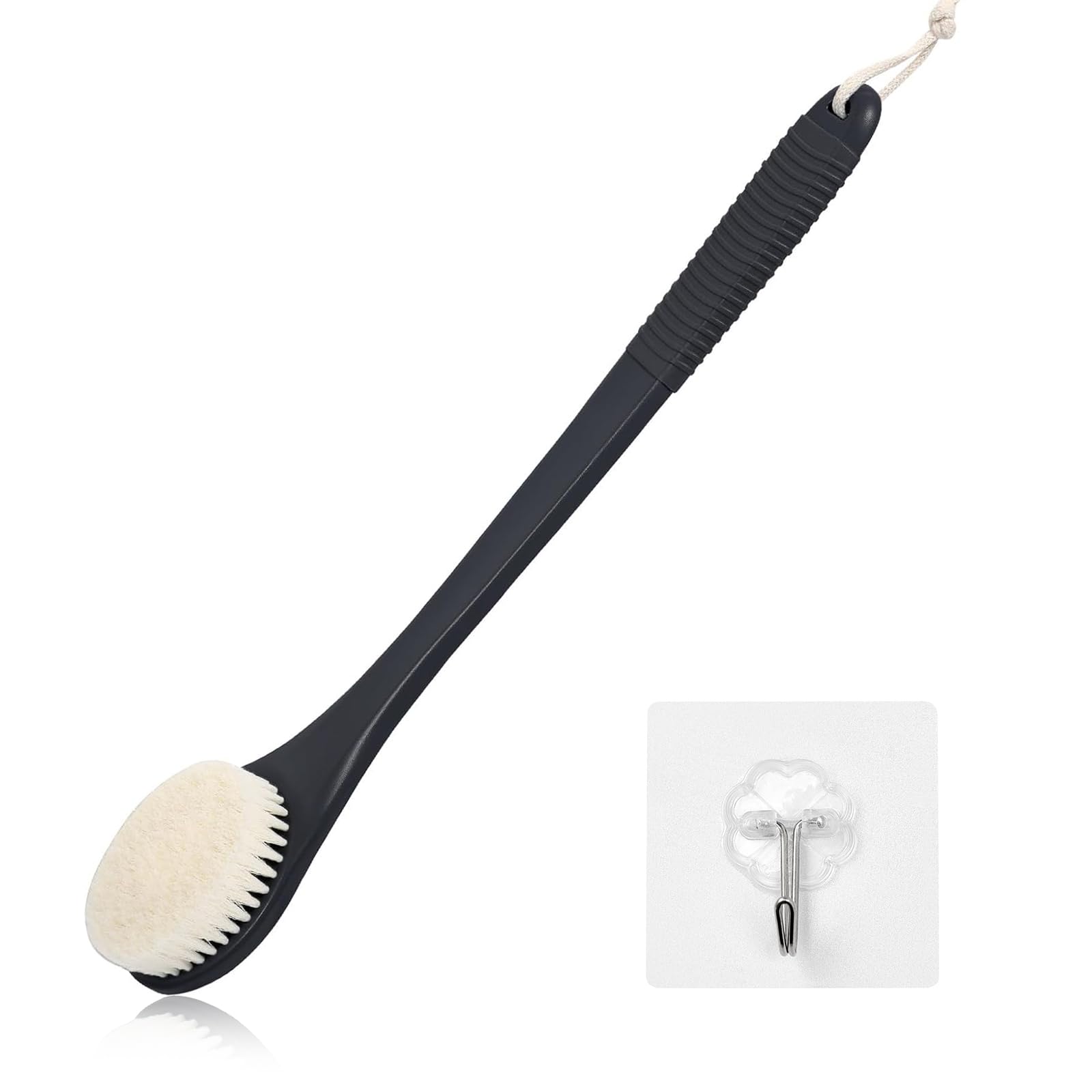 ROLIZOE 17-Inch Back Scrubber for Shower, Anti-Slip Exfoliating Body Brush for Bath, Gentle Back Brush for Shower for Men, and Women, Cleaning Skin for Smooth, Glowing Skin (Black)