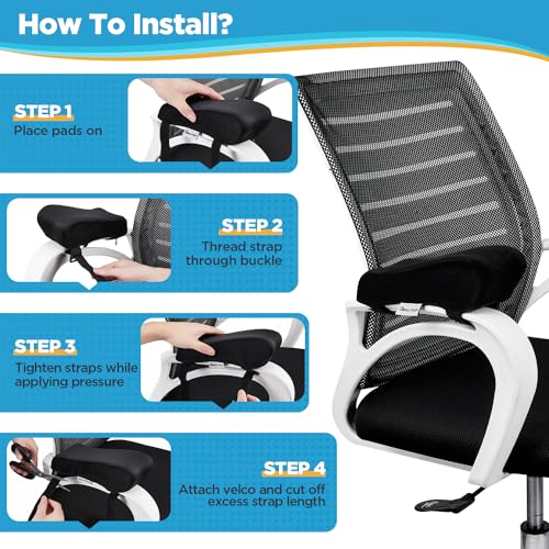 BEAUTRIP Ergonomic Armrest Pads- Office Chair Arm Rest Cover Pillow - Elbow Support Cushion for Computer, Gaming and Desk Chairs (Set of 2)… (Black with Gel_Velvet)