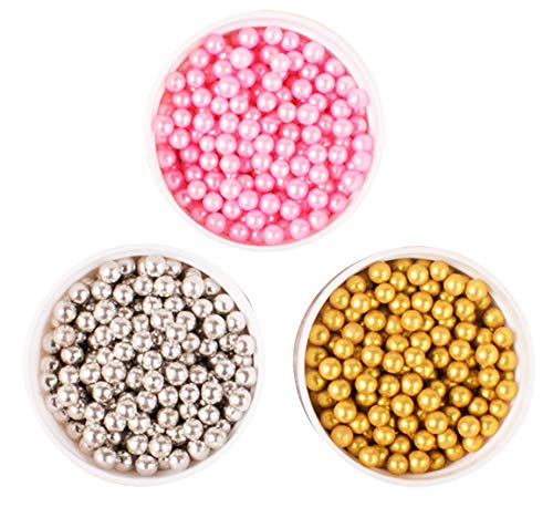 Gold Edible Candy Mini Pearls Cupcake Cake Toppers, Celebrations Candy Pearls Shaker Jar Wedding Shower Party Cake Food Decoration Supplies 4.6oz 4mm (Silver)