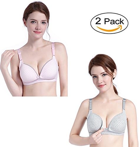 Afoxsos Women Cotton Nursing &amp; Maternity Bra Front Opening Button Seamless Sleep Bra for Breastfeeding,Grey&amp;pink,M(36B/36C)