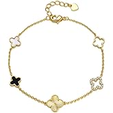 Miss Glorael 14K Gold Plated Four-Leaf Clover Tennis Bracelet - Size 6.5-7.5 inches, Women's Elegant Jewelry for Daily Wear, Dating & Special Occasions