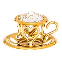 Teacup and Saucer 24k Gold Plated Metal Ornament with Spectra Crystal by Swarovski