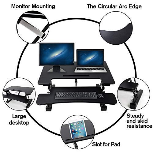 Electric Height Adjustable Standing Desk Converter with 36” Wide Office Tabletop Workstation, Sit to Stand up Computer Platform Monitor Riser