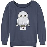 Harry Potter Womens Harry Potter and The Deathly Hallows Anime Hedwig Mail Junior's Raglan Pullover with Coverstitch
