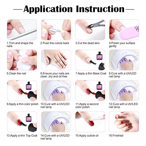 Fashion Zone 8 Colors Gel Nail Polish Starter Kit with 24W UV LED Nail Dry Lamp, Base Top Coat Home Manicure Tool Sets