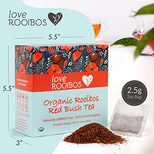 Organic Rooibos Tea Bags, Tagless 80Count. Red Rooibos Tea Farm